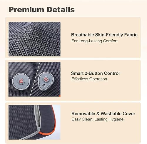 Miniatura 5 de Shiatsu - Almohada masajeadora de cuello y espalda con calor, masaje eléctrico inalámbrico de tejido profundo para comodidad de hombros y soporte de