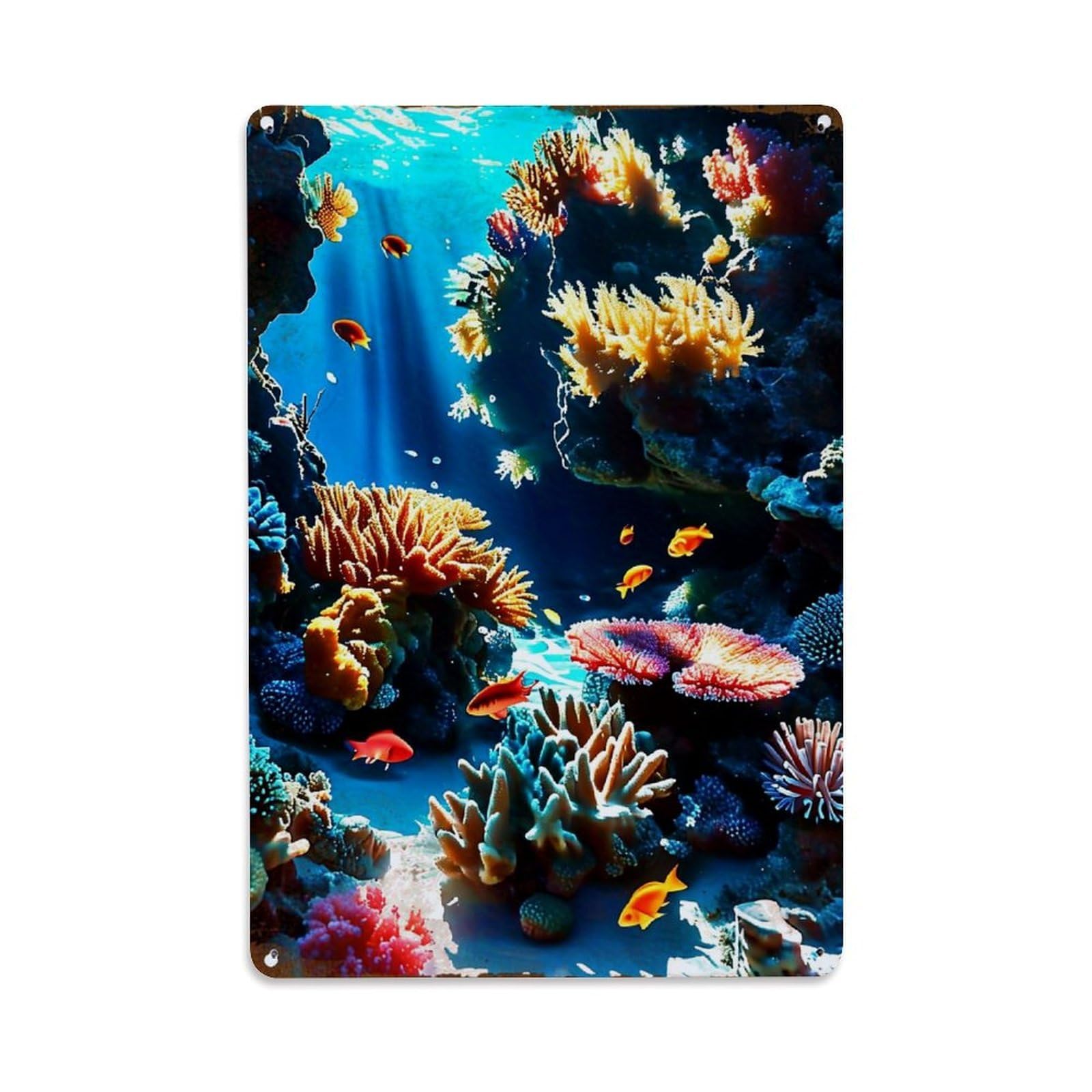 Vibrant Coral Reef Underwater Scene_1 Retro Metal Tin Sign, Vintage Metal Poster for home, Gaming Room, Studio Workshop,Bar,Garage Wall Art Decor 8x12 Inch
