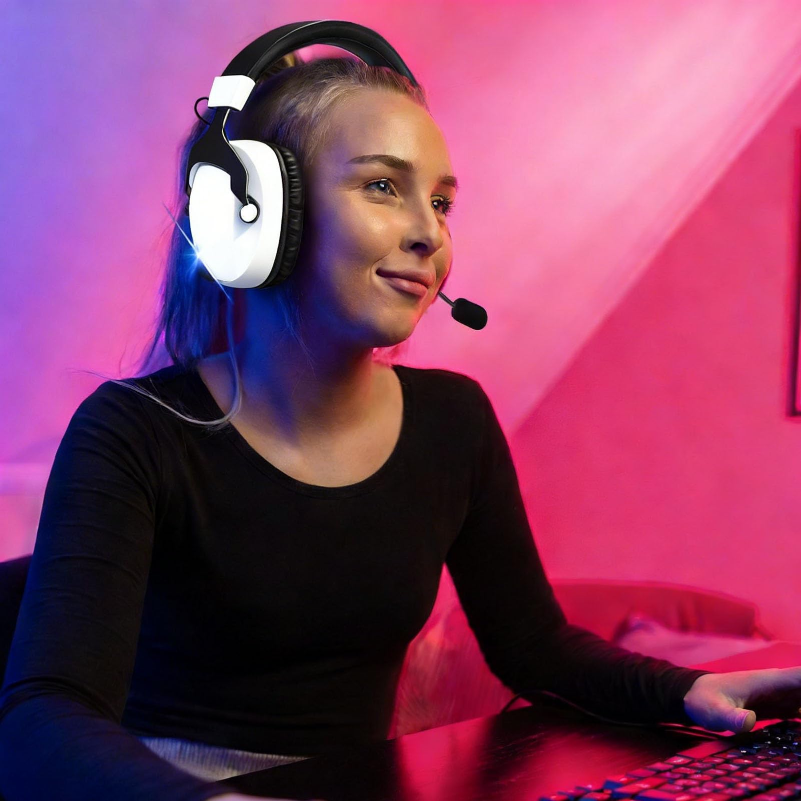 Cryfokt Cuffie da Gioco Wireless con Illuminazione RGB con Cancellazione del Rumore Surround 7.1 per PC e Laptop Materiale ABS (#2)