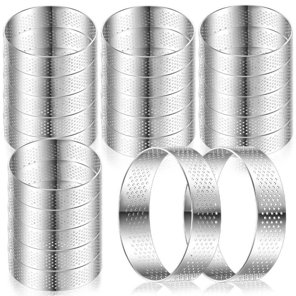 CTRLZS 20Pcs Perforated Tart Rings Round Tart Ring Stainless Steel Tart Rings for Dessert Mousse Home Food Making Tool Easy to Use