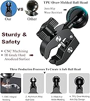 Vista 4 de BRCOVAN Base de montaje de abrazadera de bola de 1.5 pulgadas con garra dura de aleación de aluminio, ajuste de riel de manillar de 0.5 a 1.75