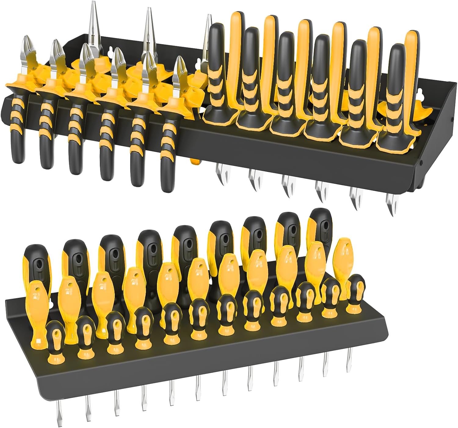 Screwdriver Organizer, 2-Piece Heavy Duty Wall Mount Storage Rack Pliers Organizer, Screw Driver Holders Organizers for Garage, Workshop, Home, Stores Up to 32 Screwdrivers and 24 Pliers