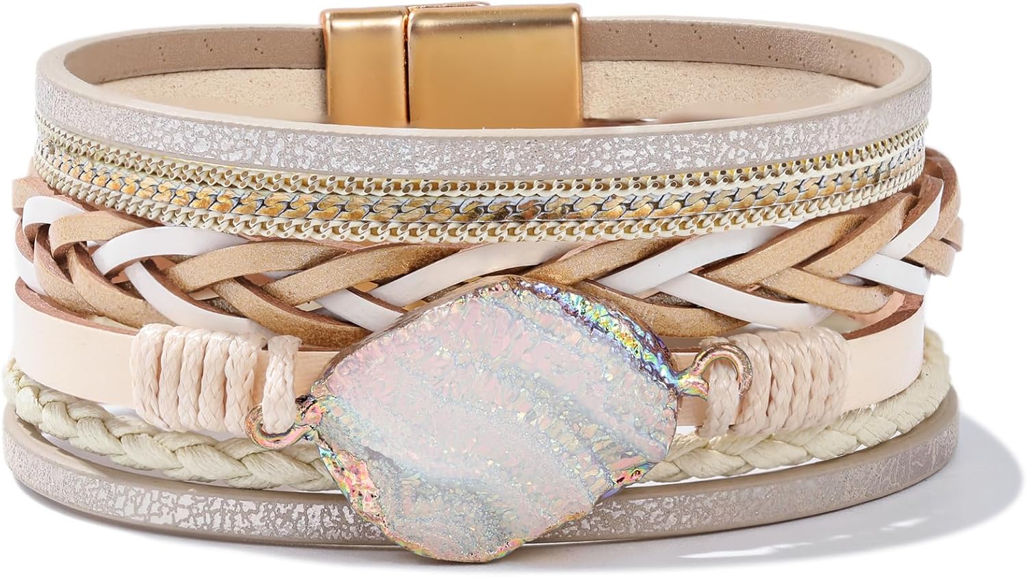 Resin Stone Leather Bangle Cuff Bracelets Boho Stackable Western Jewelry