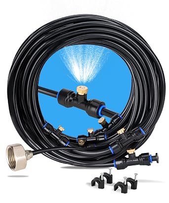 UNCO- Misting System, 26 FT, 7 Brass Mist Nozzles, 3/4" Brass Adapter, Misters for Outside Patio, Misting System for Patio, Garden, Greenhouse, Trampoline, Porch