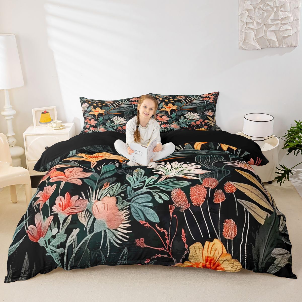 Homewish Kwiatowy król pościel hipisowski funky kwiat poszewka na kołdrę zestaw dla dzieci nastolatków vintage boho poszwa na kołdrę zestawy pościeli