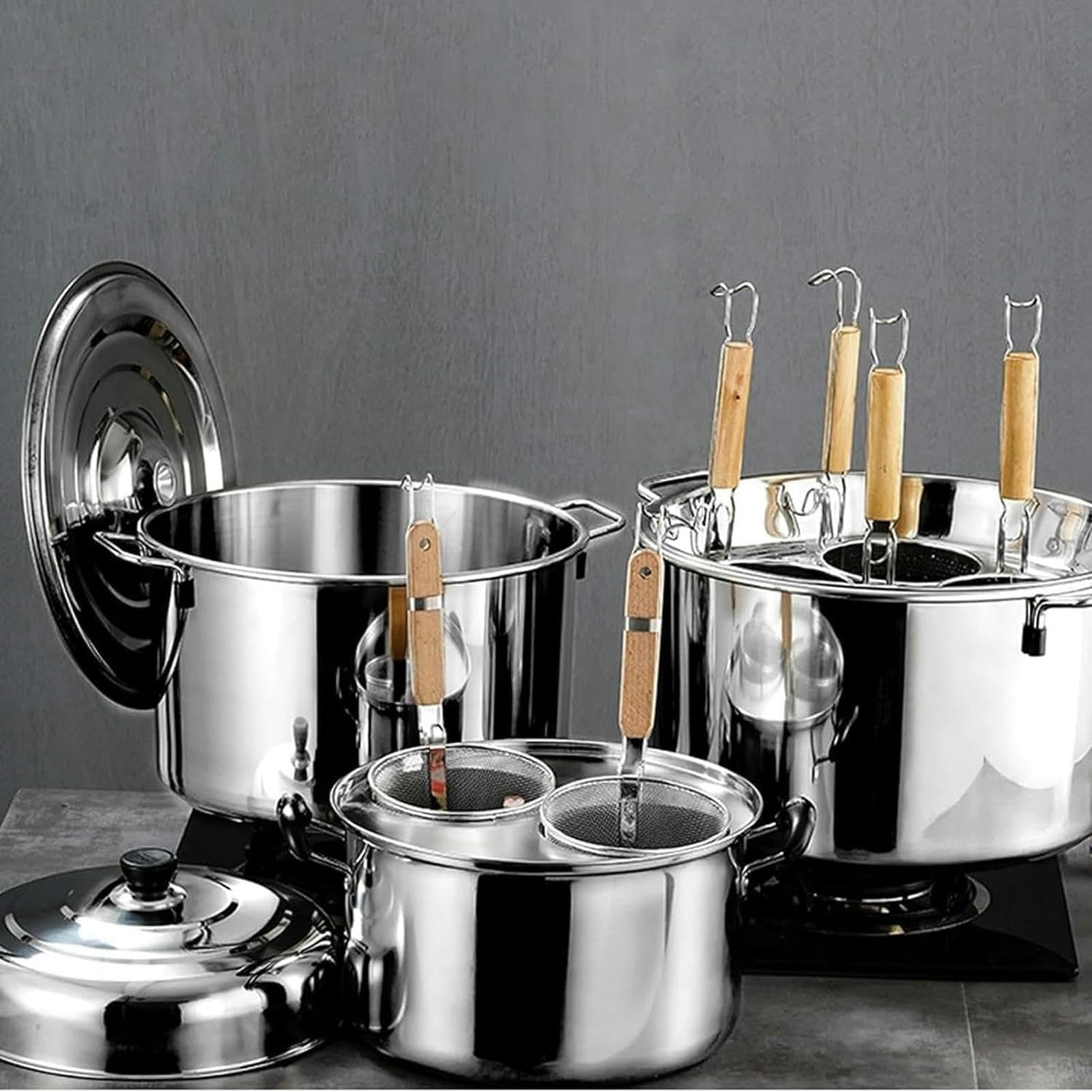 Set per cuocipasta Professionale, pentola per cuocere la Pasta (3/4/5 Fori) con divisore e colino, pentola in Acciaio Inossidabile, 6 Fori