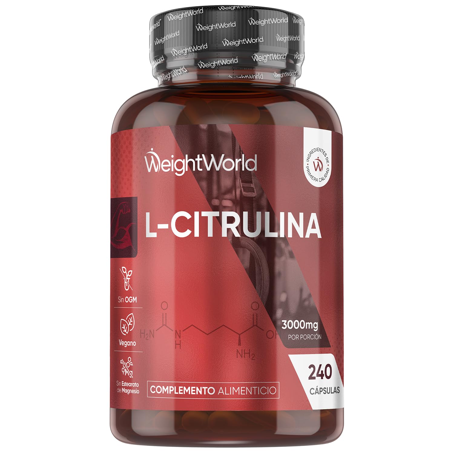 L Citrulina 3000mg, 240 Cápsulas Veganas para 2 Meses - Suplemento Pre y Post Entrenamiento, Fermentación Biotecnológica y Natural, Sin Estearato de Magnesio, Alérgenos ni OGM