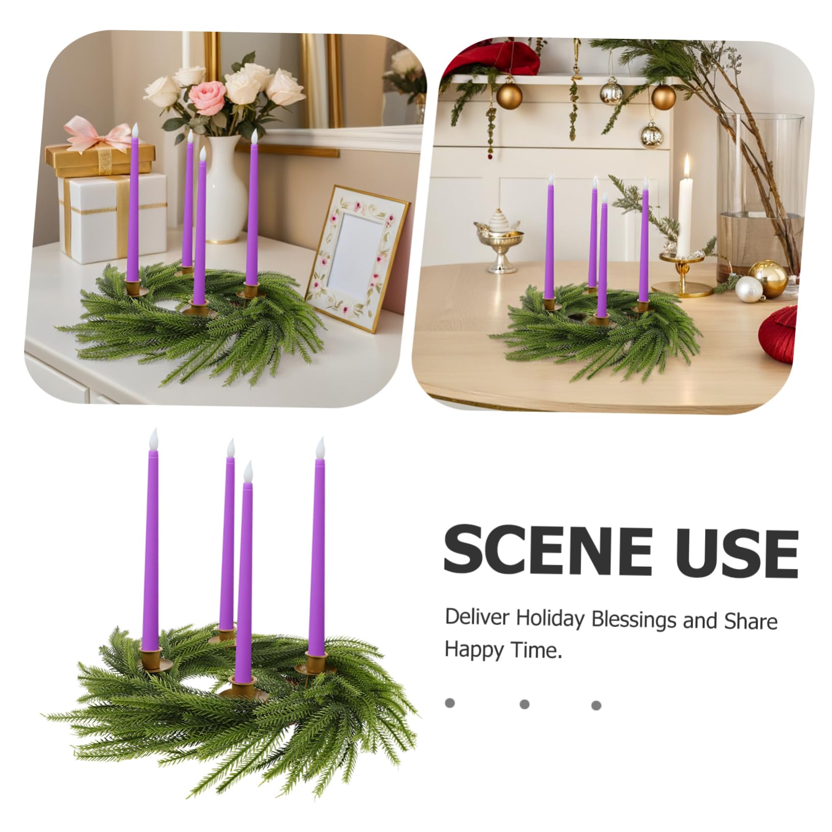 GALPADA Anillo de Velas Navideñas para Adviento Portavelas de Temporada y Decoración de Mesa de Temporada Anillo de Adviento