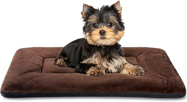 Dog Crate Pad, Washable Cozy Dog Bed Mat for Small Dogs 24"x18", Brown