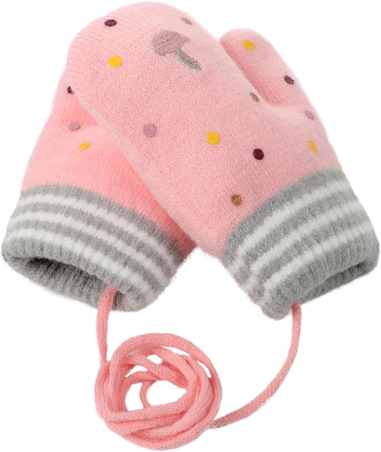 PURFUN Toddlers Baby Cartoon Baot Full Finger Gloves Mittens, Girls Boys Winter Warm Fleece Lining Knitted Mitts for 1-3 Yrs