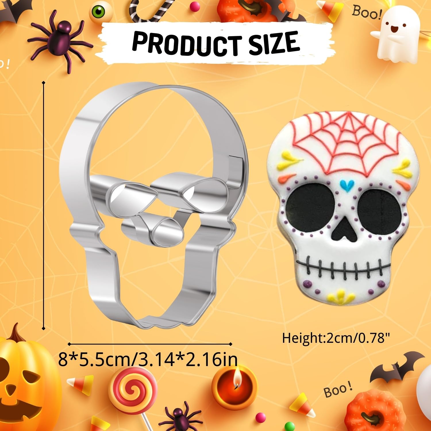 CybrTrayd RM-5858 Stampino Per Biscotti A Forma Di Teschio, 8,3 Cm, In Acciaio Stagnato, Per Dolci E Pasta Modellabile - 2