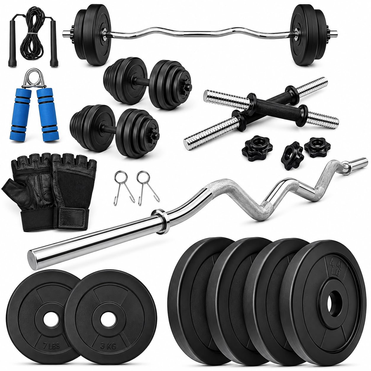Home Gym Combo, Home Gym Set, Gym Equipment Set, PVC (8-24Kg),Fitness Set, with 3ft Curl Rod + Pair of Dumbbell Rods, Home Gym Kit with Accessories (15)-image-40