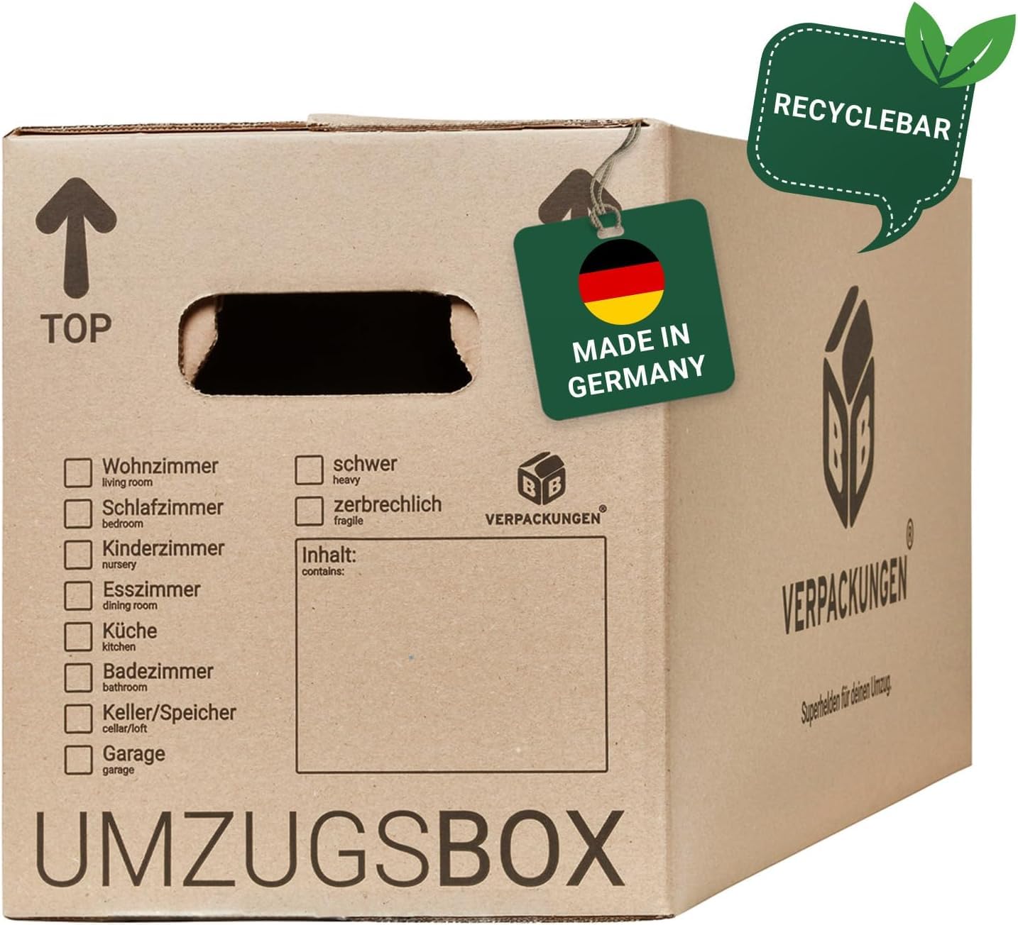 BB-Verpackungen 20 x Carton de déménagement Pro 600 x 328 x 340 mm (stable, cannelure double en papier recyclé, résistante aux charges jusqu'à 40 kg) - Sets entre 5 et 150 unités