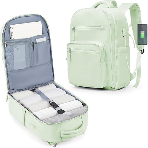 Mochila de transporte de viaje, mochila estética para laptop para mujeres y hombres, aprobada por aerolíneas, A1- verde, Grande