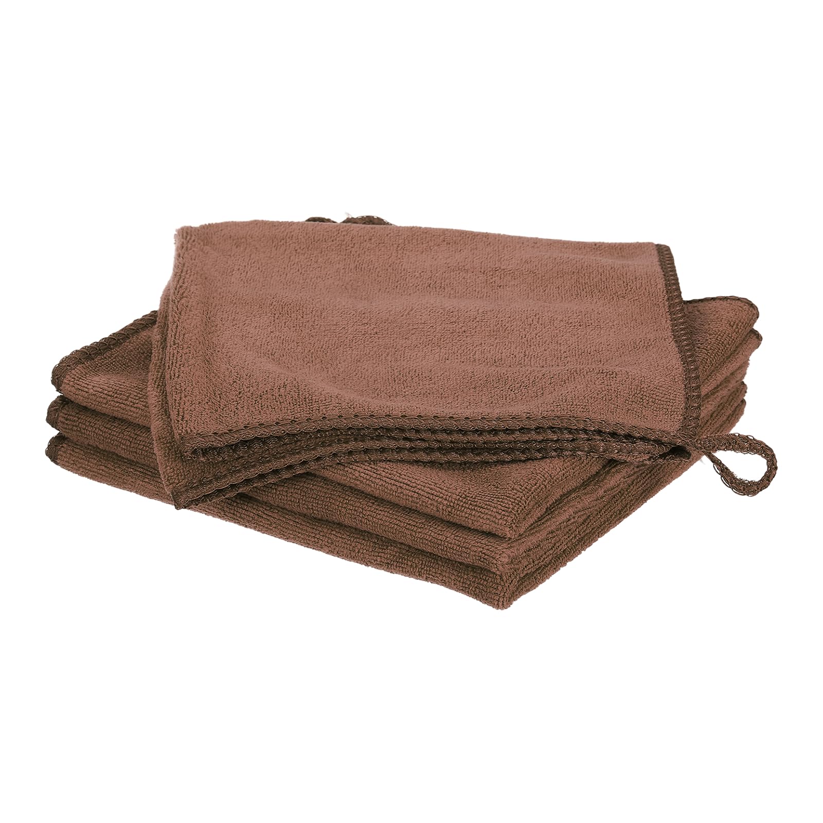 sourcing map 4 Pack Microfiber Cleaning Cloth, 16" x 12" Multi-Functional Cleaning Towels Reusable Absorbent Rags with Hook for Car Wash Kitchen Household Window Clean, Brown