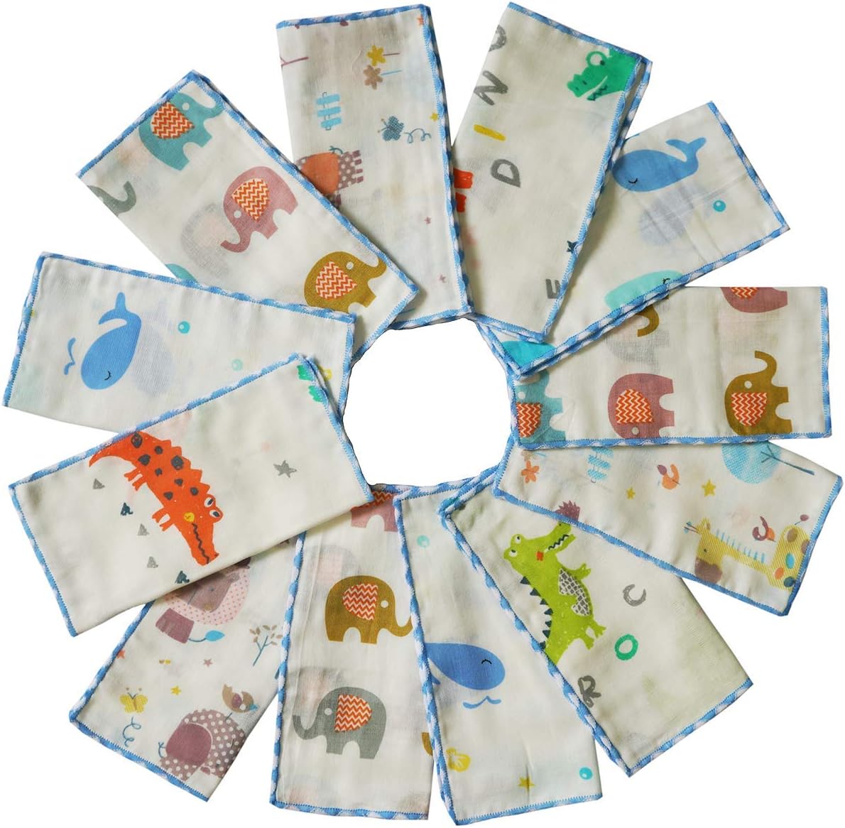 Omilion Muslin Baby Washcloths Set(12-Pack), Natural Cotton Infant Bath Towel, Soft Toddler Face Towel Gift Registry Newborn Baby Shower,9x9 Inches, Animal World (Square)