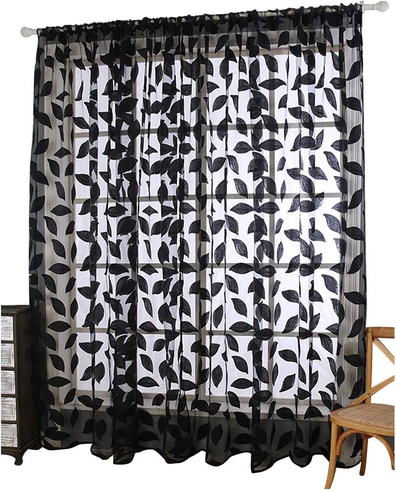 Sheer Curtains Rod Pocket Leaf Print Window Treatments Voile Drapes Voile Semi Semi for Living Room Doorway Balcony(1 Panel, W 52 x L 102 inch, Purple)