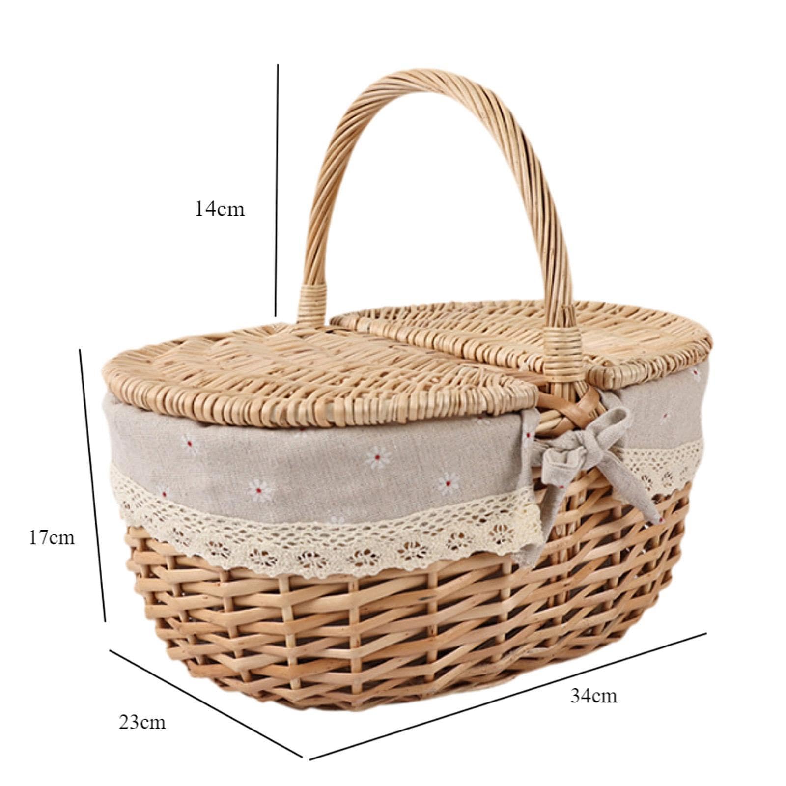 Cesta de Picnic con Tapa Y Asa Resistentes. El Forro Es Fácilmente Extraíble Y Lavable. Diseño Elegante Y Práctico, Gris Beige, Medio