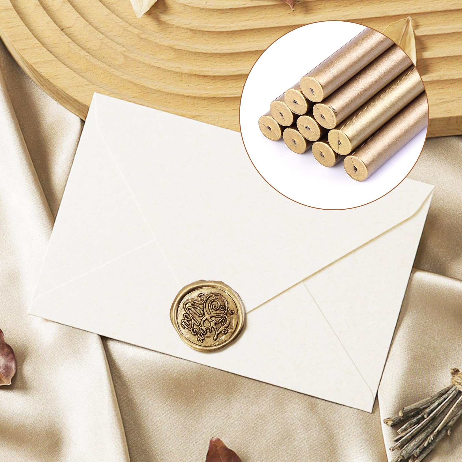 20 barras de cera de sellado de pistola de pegamento de 11 mm para sello de cera, barras de sellado de cera dorada, ideales para invitaciones de boda, sobres de tarjetas, envoltura de regalos