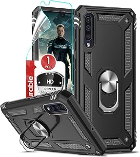 LeYi for Samsung Galaxy A50 Phone Case with Screen Protector, Military Grade Full Body Shockproof Silicone TPU Hybrid Bumper Armor Protective Cover with Ring Holder for Samsung Galaxy A50 Black