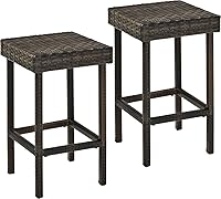 Crosley Palm Harbor All-Weather Wicker Counter Height Outdoor Bar Stools, Set of 2, Brown - UV Resistant Patio Seating