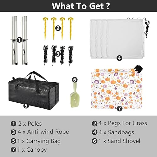 Miniatura 4 de Halloween Dancing Pumpkin Ghosts Owl Skull Lightweight Stable Beach Tent for Camping, Picnics, Backyard & Fishing UPF50+ Protection Outdoor Sun