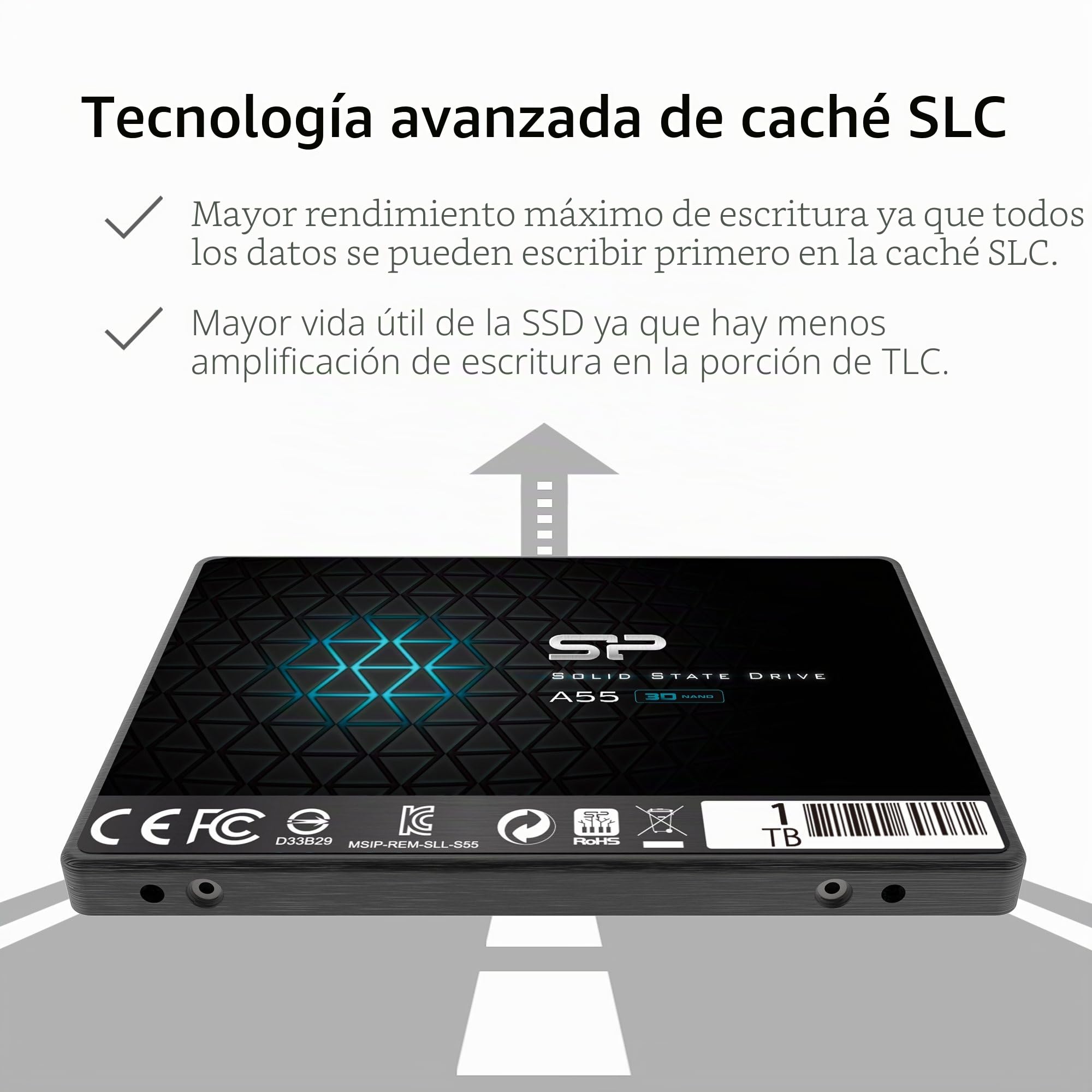 Silicon Power-1TB SSD 3D NAND A55 SLC Cache Performance Boost SATA III 2.5" 7mm (0.28") Internal Solid State Drive , Black