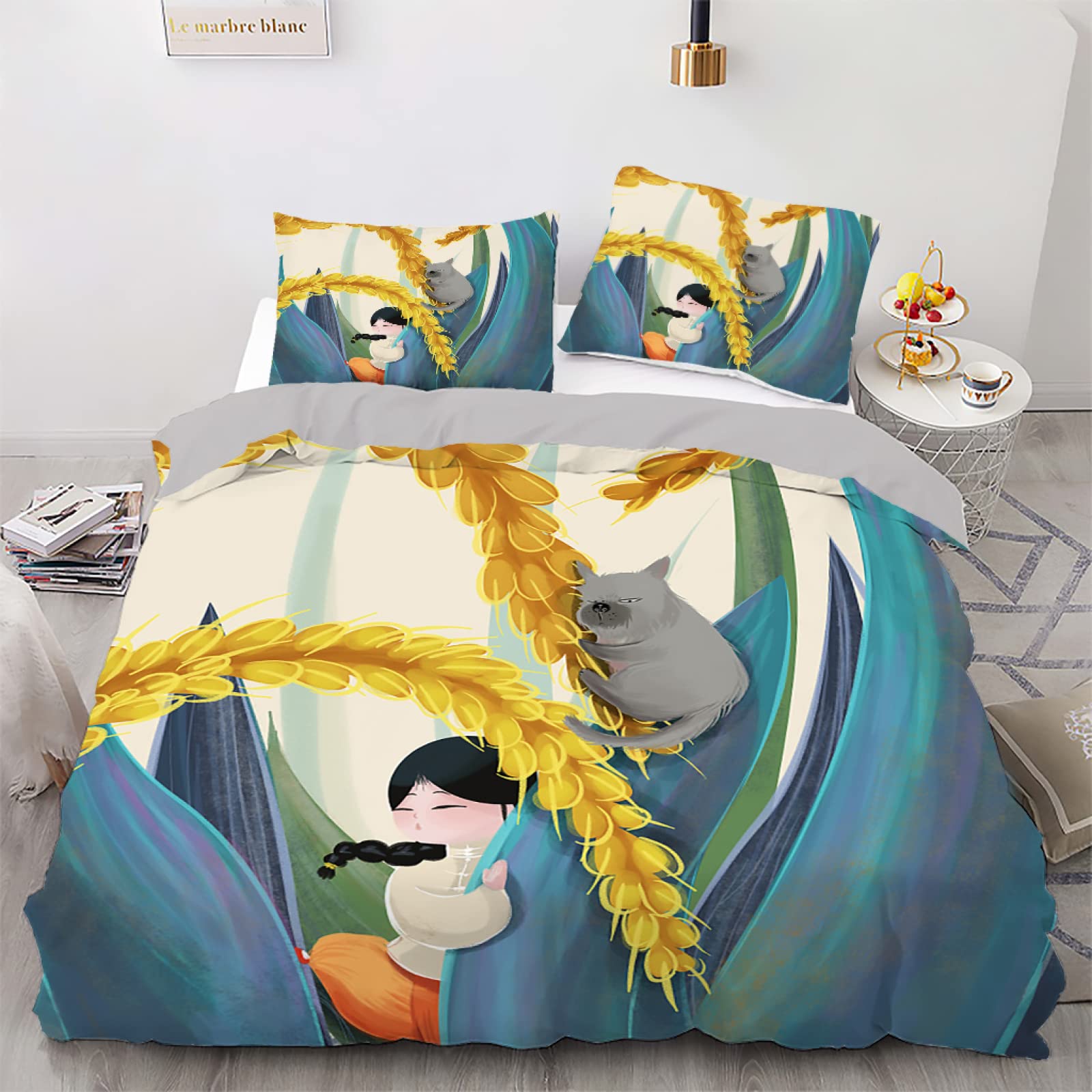 Housse de couette 160x200 microfibre zippée facile à laver pour lit enfant bleu