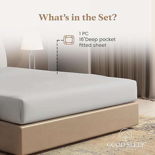 Miniatura 2 de Sábana bajera de 1000 hilos, color gris claro, tamaño King, solo bolsillo profundo, sábana bajera ajustable de algodón egipcio suave, sábana bajera