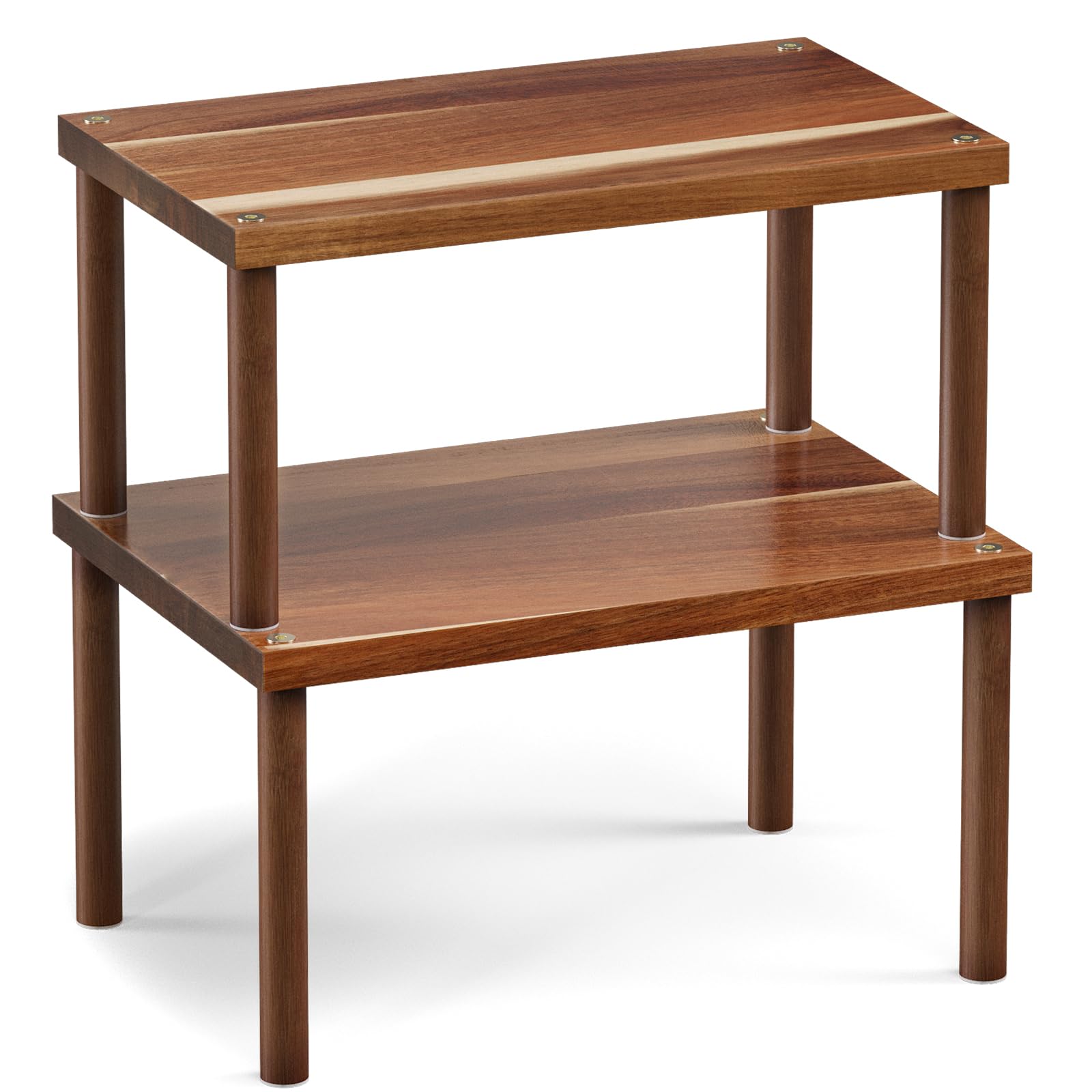 Fibogollo Brown Cabinet Organizer Shelf(Set Of 2),Kitchen Counter Shelves,Acacia Wood Spice Rack Countertop And Cabinet,Stackable Expandable,Medium