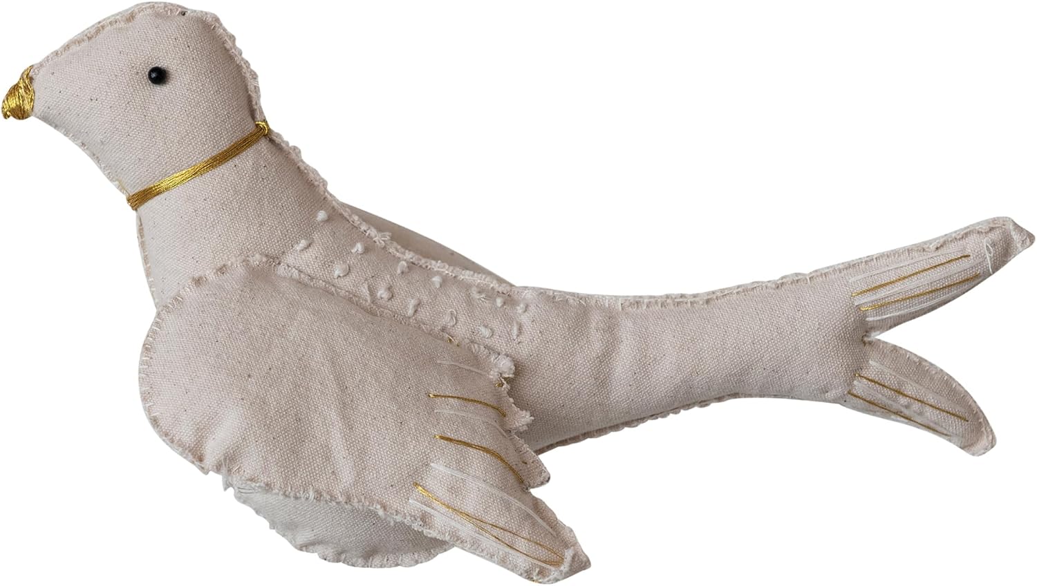 Creative Co-Op Handmade Canvas Dove Tree Topper with Embroidery, Gold and Cream Color