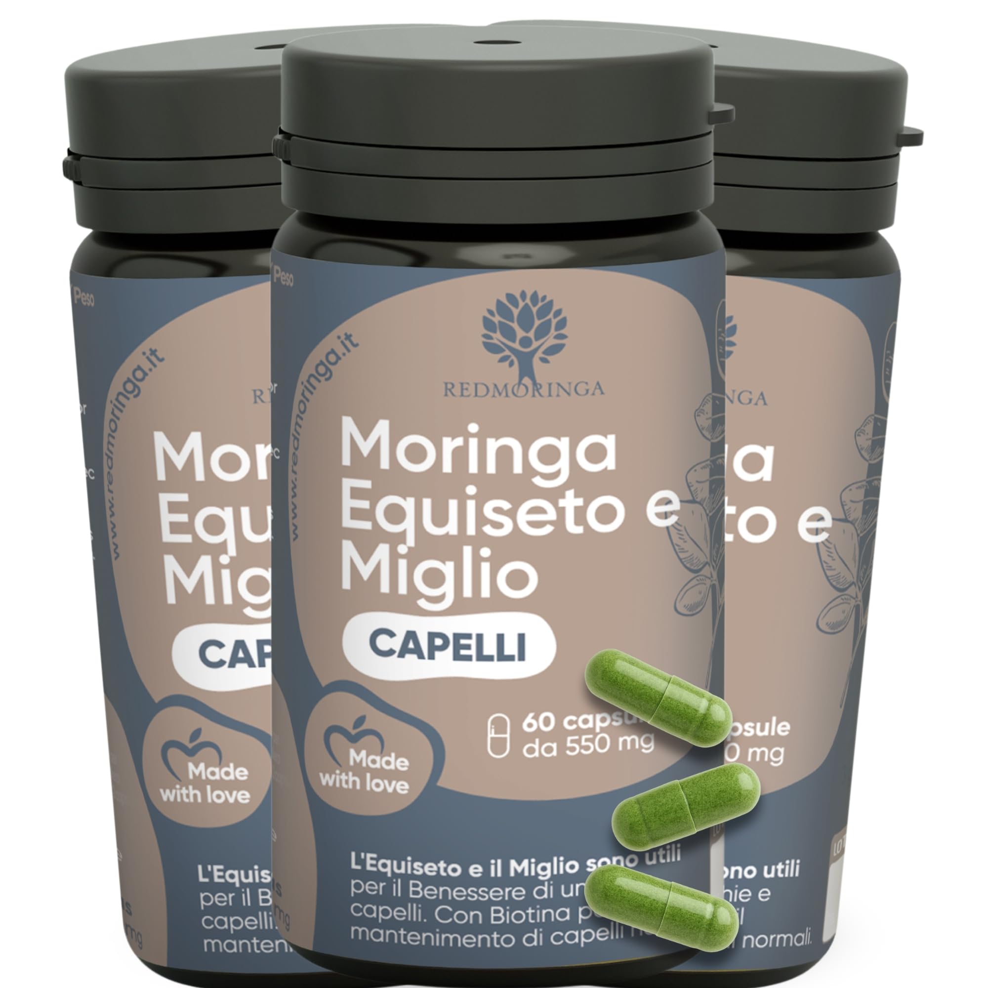 Integratore Biotina Capelli con Moringa, Equiseto, Miglio, Zinco, Cistina, Metio
