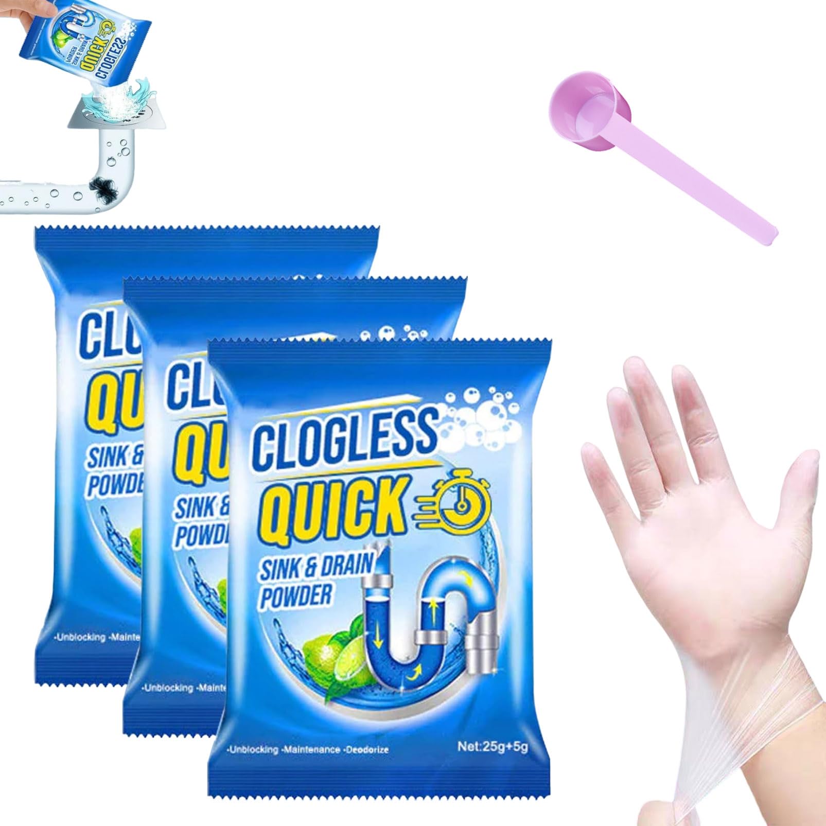 Clogless Quick Sink and Drain Powder, 3/6Pack Clogless Quick Sink and Drain Powder (3Pcs)