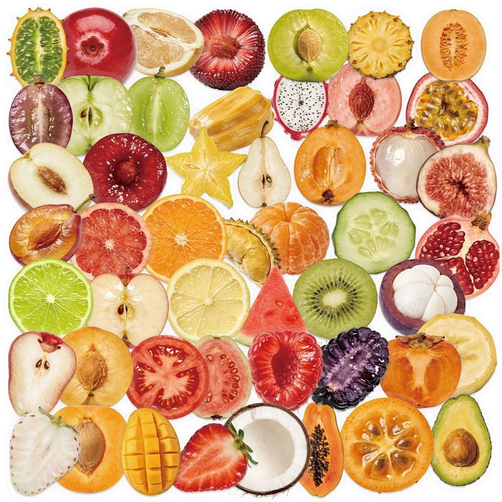 Fituenly 50pcs Sliced Fruit Graffiti Stickers, Waterproof Stickers for Decoration Guitar, Water Bottles, Laptop, Reward