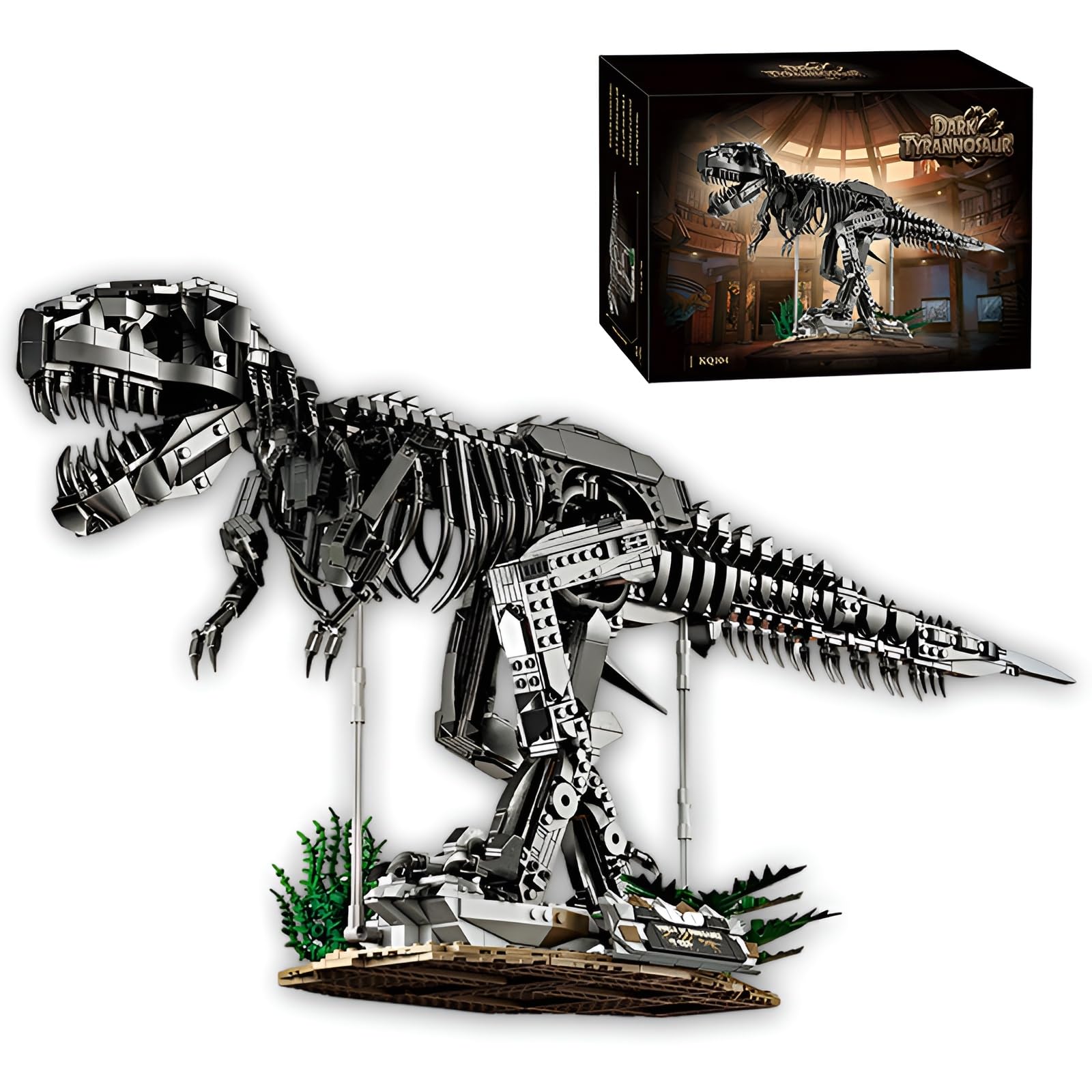 Dunkler Tyrannosaurus-Rex-Skelett-Klemmbausteinset, 1876 Teile | Dinosaurier-Fossilien-Bausatz, T-Rex-Modell für Erwachsene, STEM-Lernspielzeug, kreatives Geschenk für Männer Frauen