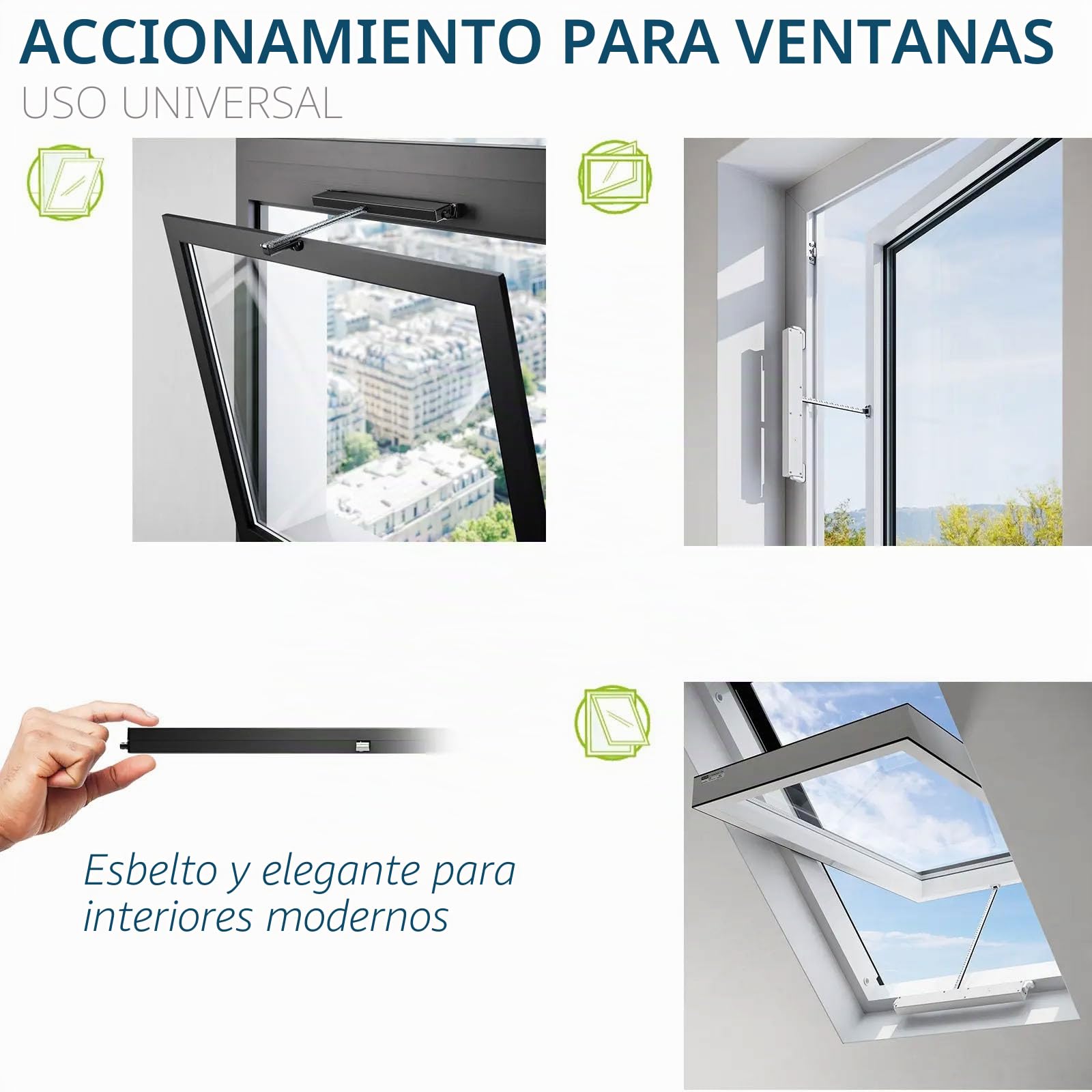 Motor de ventana eléctrico de cadena | STAR 25 230V comunello Mowin | Motor de ventana con transmisión por cadena | carrera ajustable | 250N de fuerza de empuje/tracción | Ventanas abatibles