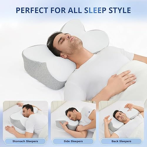 Miniatura 7 de JOLLYVOGUE Almohada cervical para el cuello para aliviar el dolor, almohada de espuma viscoelástica para dormir de lado con funda de almohada