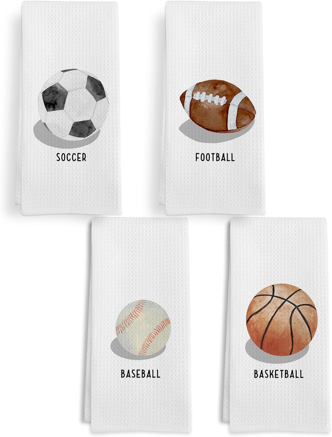 Boys Kids Sports Hand Towels for Bathroom Set of 4, Basketball Soccer Football Baseball Hand Towel Gifts for Kids，Sports Dish Towel Tea Towels for Boys Bathroom Decor, 16x24 Inch