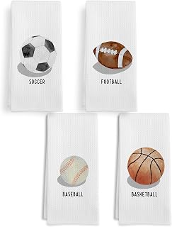 Boys Kids Sports Hand Towels for Bathroom Set of 4, Basketball Soccer Football Baseball Hand Towel Gifts for Kids，Sports Dish Towel Tea Towels for Boys Bathroom Decor, 16x24 Inch