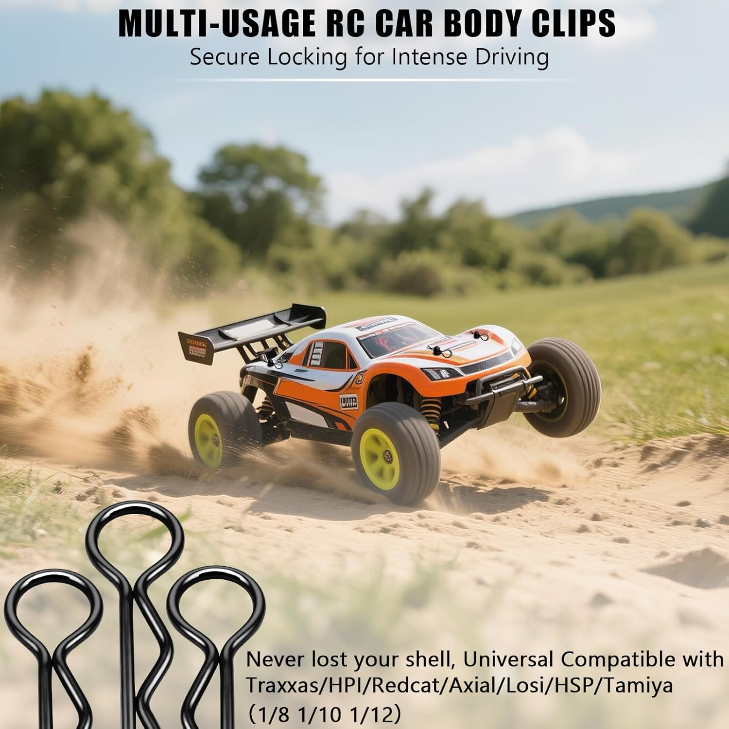 Universal 1.0mm RC Car Body Clips Retainer Pull Tabs Body Clips (10-Pack), Rubber and Metal Body Clips for Arrma 1/10 Granite/Senton Boost, Traxxas 1/12 1/14 1/16 Scale RC Crawler, Fixed Buckle(Black)