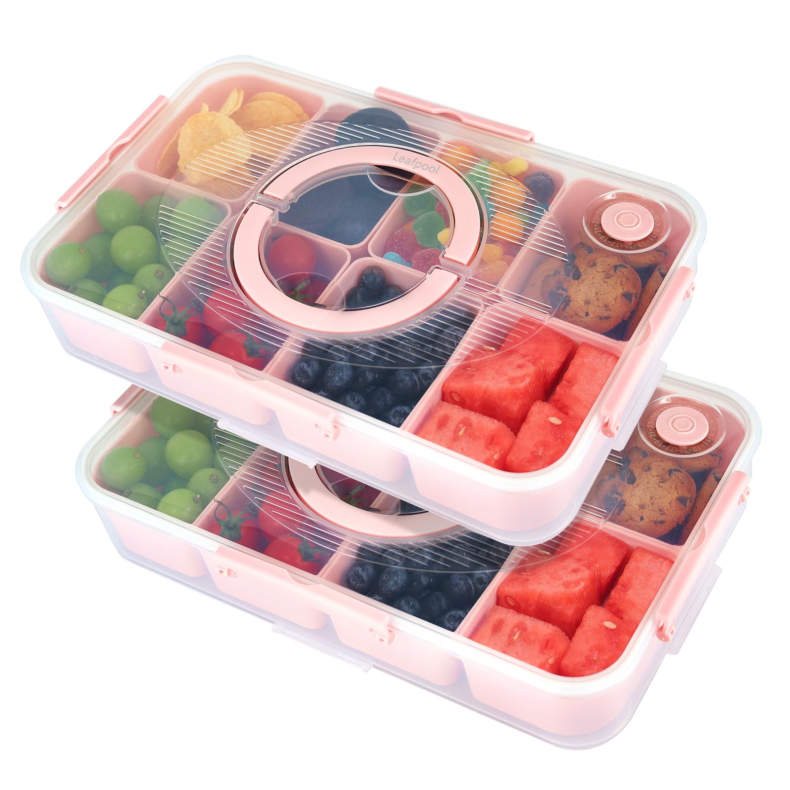 Leafpool Snackle Box Container, Dishwasher Safe Fruit Snack Containers, Divided Serving Tray with Lid for Veggie, Candy, Snackle Charcuterie Plastic Boxes for Kids Adults Travel Picnic