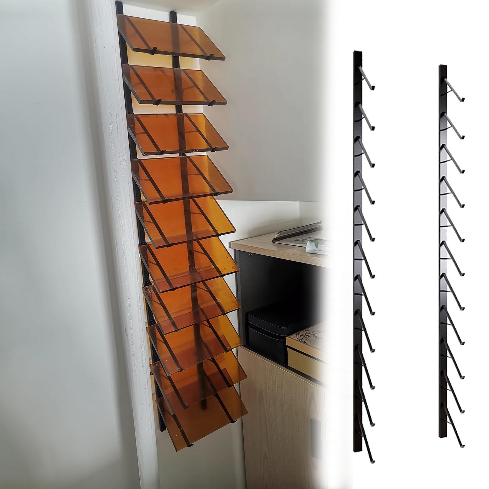 Stojak ekspozycyjny na 11-warstwowe szablony szklane, wytrzymały, ścienny, z płytek ceramicznych, do ekspozycji/przechowywania/organizera, uniwersalny (czarny otwór, szerokość 21 cm/8 cali)