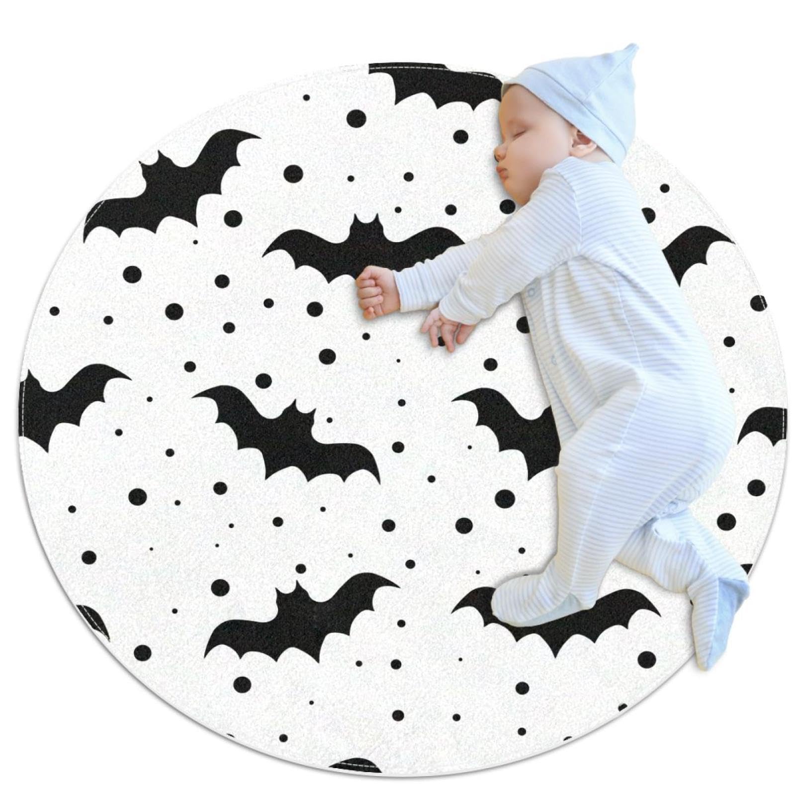 Tapis de salle de bain Halloween rond 1m antidérapant pour chambre enfant motif chauve-souris