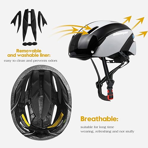 Miniatura 7 de Shinmax Casco de bicicleta para hombres y mujeres, casco de bicicleta con gafas magnéticas desmontables y bolsa portátil ajustable para adultos,
