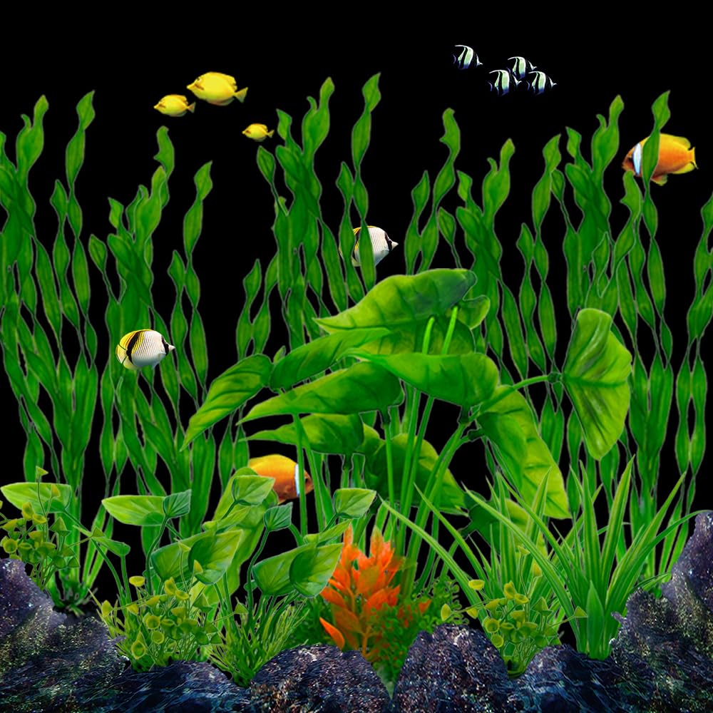 Décoration pour Aquarium, Vert Plastique Plantes d'ornement pour Aquarium, Décoration pour Aquarium Poissons (25pcs Vert C)