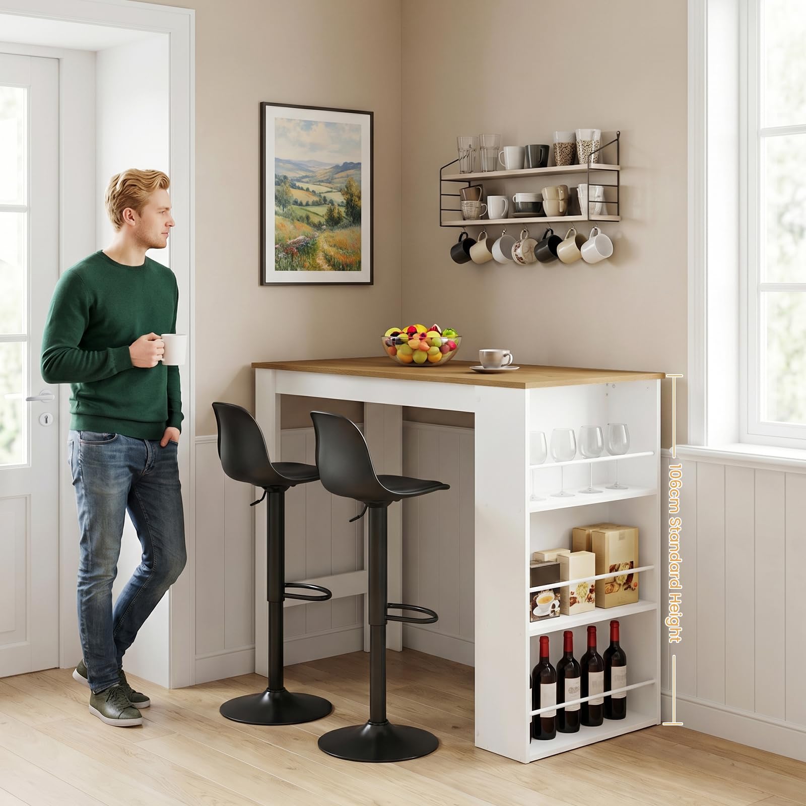 Set tavolo bar e sgabelli: rovere scuro + sgabello girevole