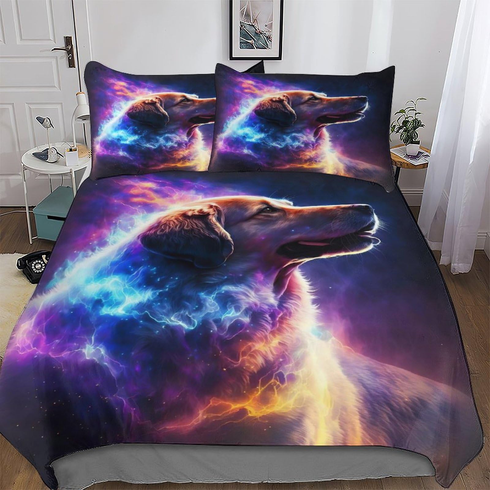 Housse couette motif chien 200x200cm hypoallergénique et douce