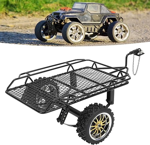 Miniatura 2 de Remolque pequeño RC, remolque de cubo RC de metal de goma de hierro,Remolque inclinado RC para coche RC (negro)