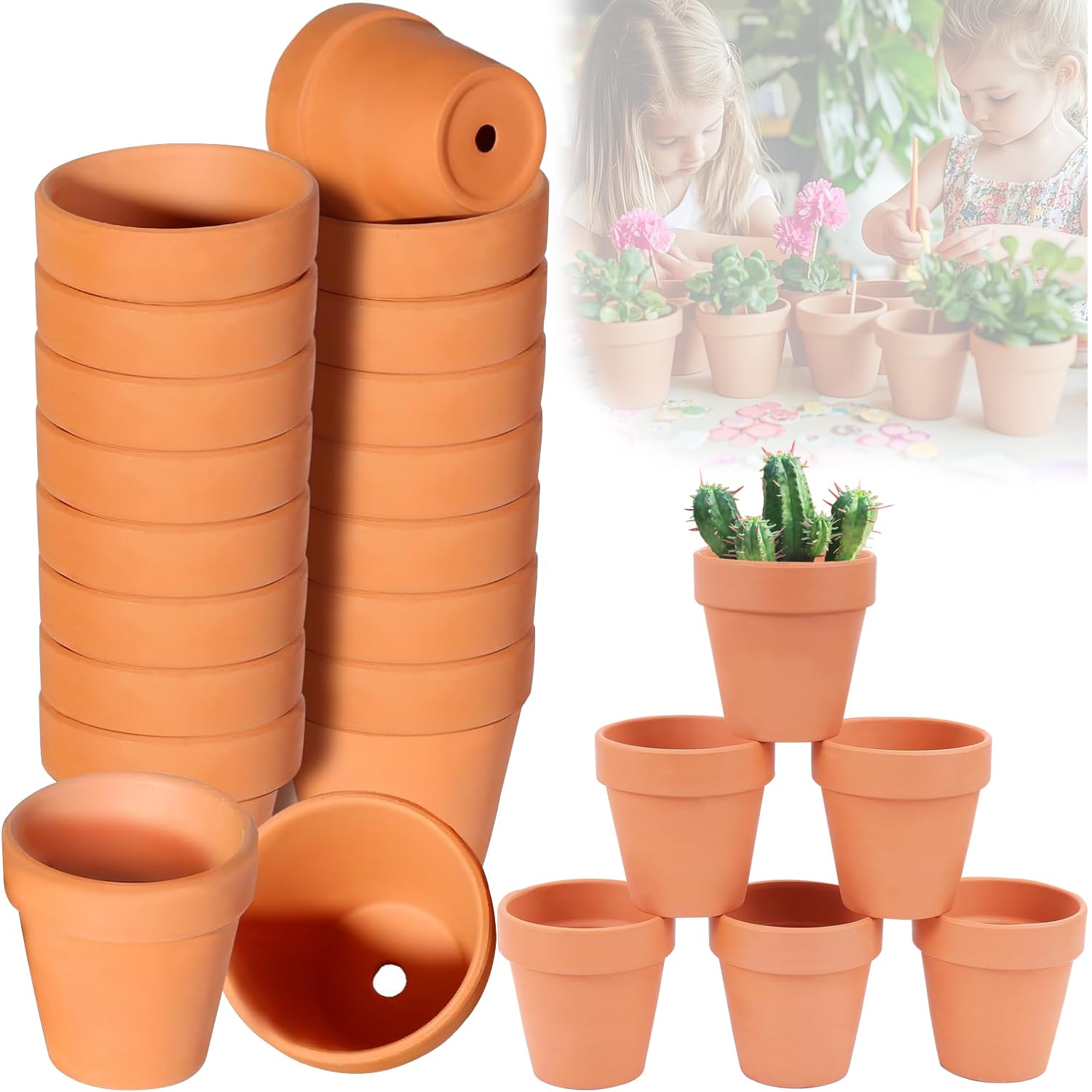 Kinfezlon Tontöpfe Klein, 24 Stück 4 X 4.5 cm Terracotta Topf, Kleine Tontöpfe zum Basteln, Terracotta Topf with Drainage Hole, Wiederverwendbar Tontöpfe Klein, für Pflanzen Wohnung und Büro