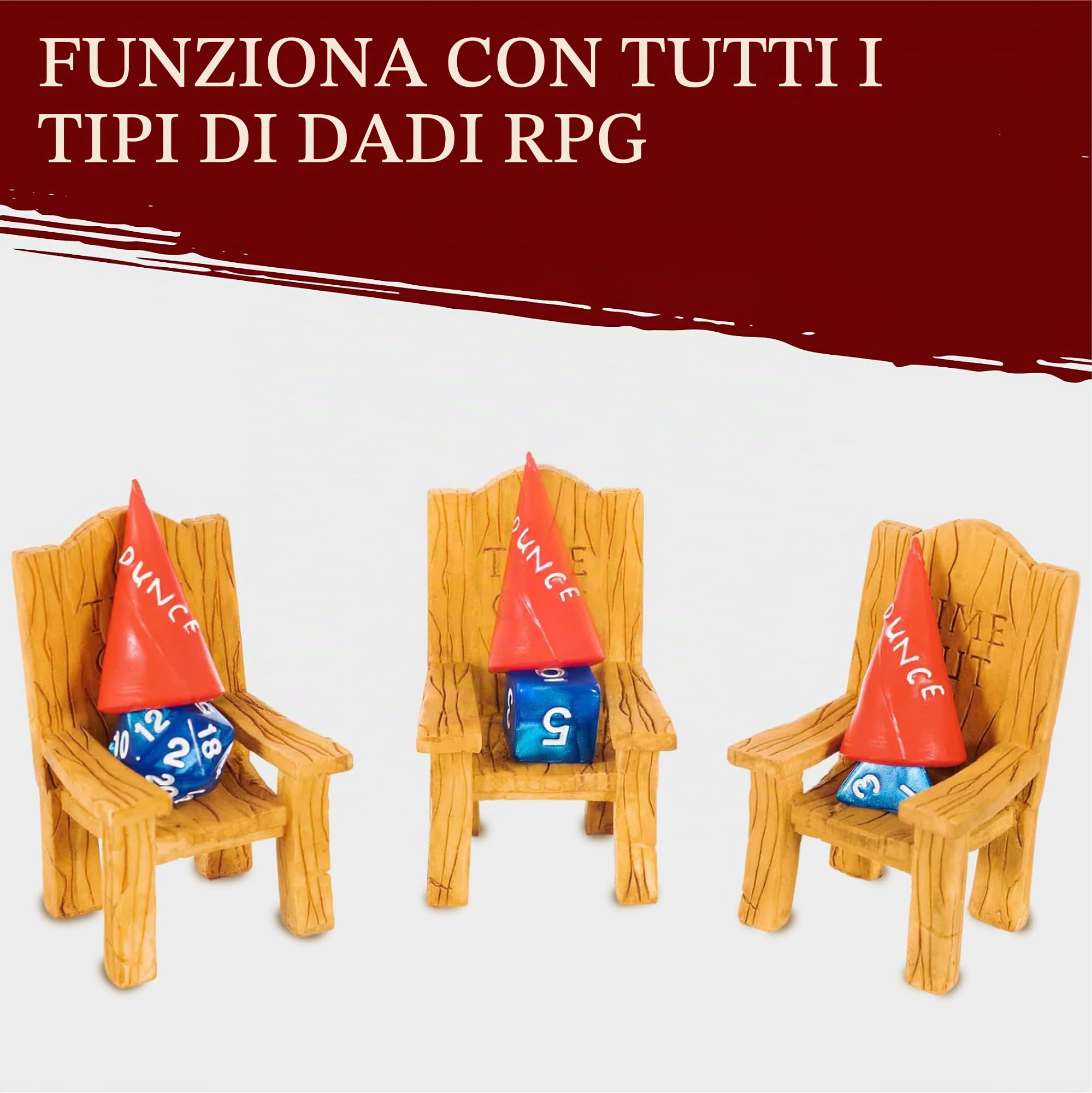 DND Dice Jail - Sedia del Castigo & Cappello da Somaro - Punisci i Dadi Cattivi con la Sedia della Vergogna - Accessori/Regalo per Dungeons and Dragons. Miniature Per Tutti i Dadi D&D D20 D10 D8 D6 D4
